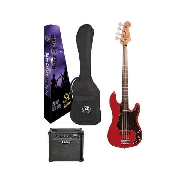 SX 4/4 Electric Bass Guitar Pack with Laney Amp in Fiesta Red
