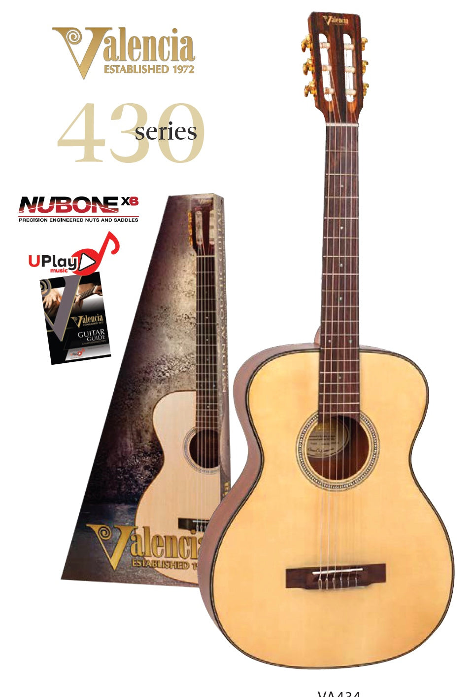 Valencia VA434 Full Size Classical Guitar in Natural Satin