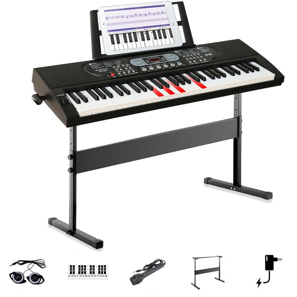 Maestro Beginner 61-Key Lighting Piano L200-L100 Keyboard With Stand, Microphone &amp; Accessories