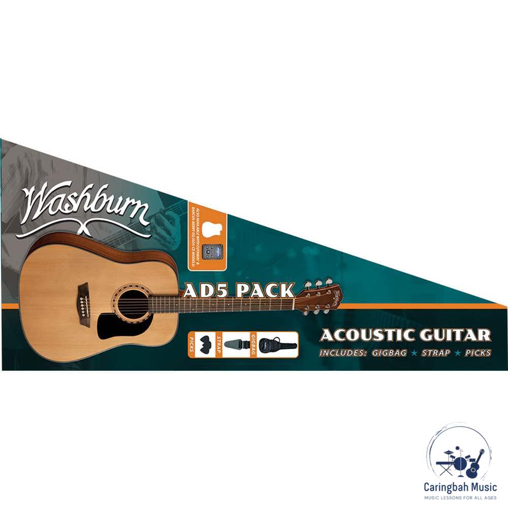 Washburn AD5CEPACK Acoustic Guitar Pack Apprentice, Natural Dreadnought w/ Cutaway & EQ