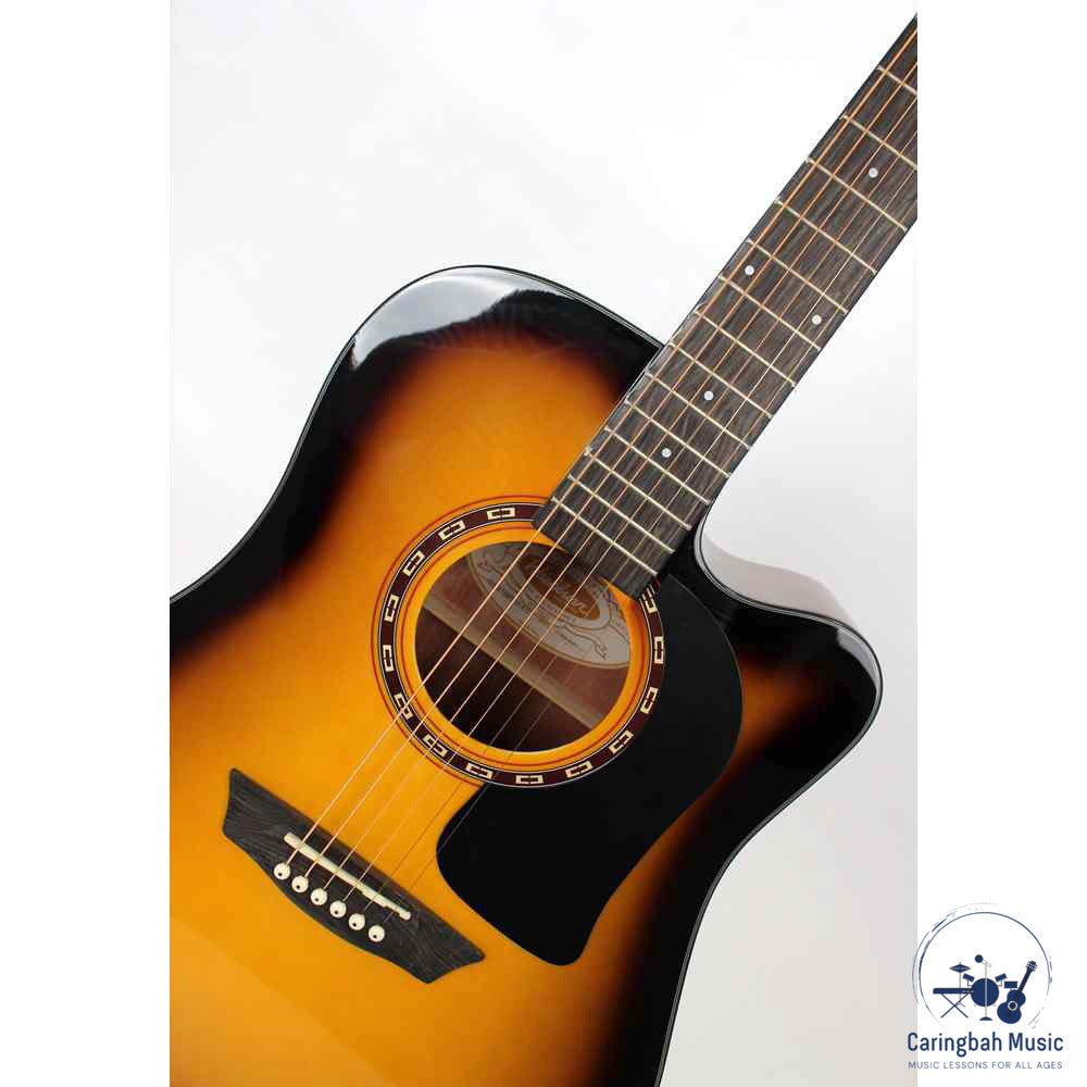 Washburn AD5CETSBPACK Acoustic Guitar Pack Apprentice, Sunburst Dreadnought w/ Cutaway & EQ