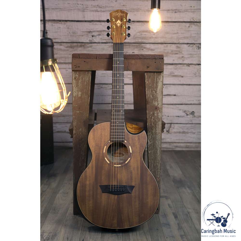 Washburn CGM55K-D-U Comfort G-Mini Traveller 7/8 Size Acoustic Guitar, Koa
